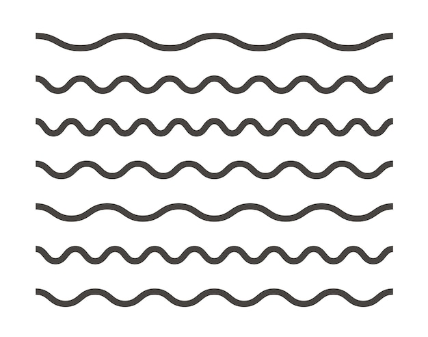 Doodle marker wavy line set Simple outline icons