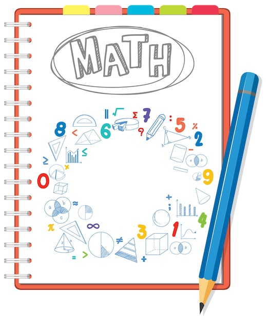 Vector doodle math formula on notebook page with pencil