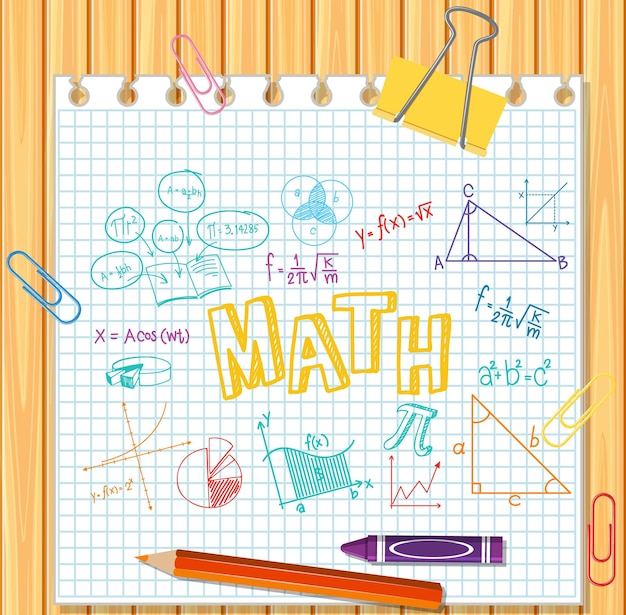 Математическая формула Doodle со шрифтом Mathematics на деревянной доске