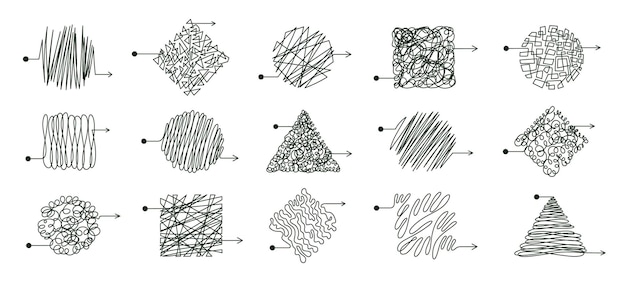 Doodle maze lines messy chaotic mindset scribbles flat vector illustration set