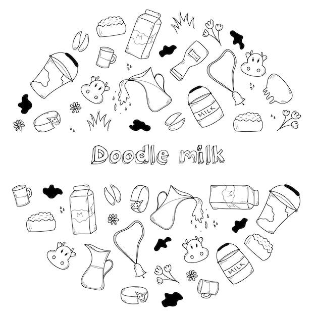 Doodle melk in cirkel met vrije plaats voor titel Vectorillustratie geïsoleerd op een witte achtergrond