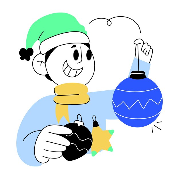 A doodle mini illustration depicting christmas balls