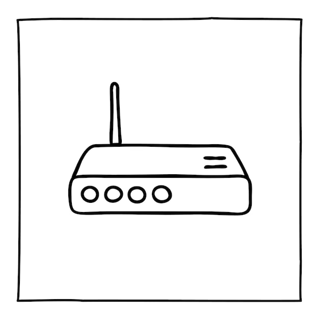 Vector doodle modem router pictogram of logo, hand getekend met dunne zwarte lijn.