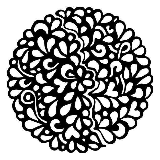 Doodle monocromatico in bianco e nero cerchio ornamentale mandala vettore