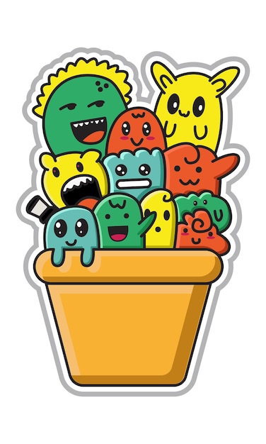 doodle monster in pot illustratie