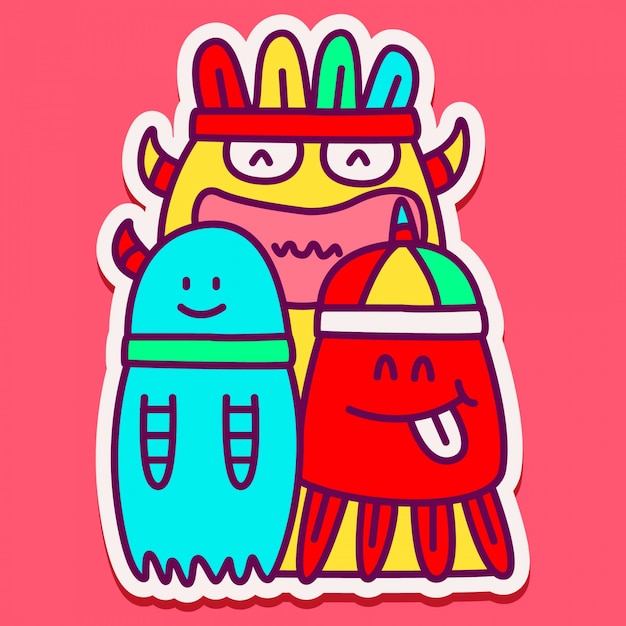 Vector doodle monster sticker design