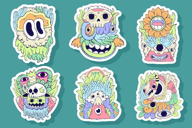 Doodle monster sticker illustratie ontwerp