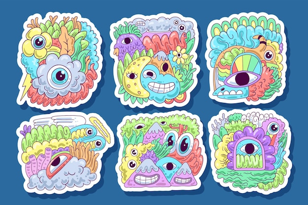 Doodle monster sticker illustration design