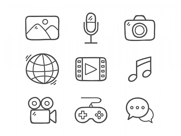 Vector doodle multimedia icons.