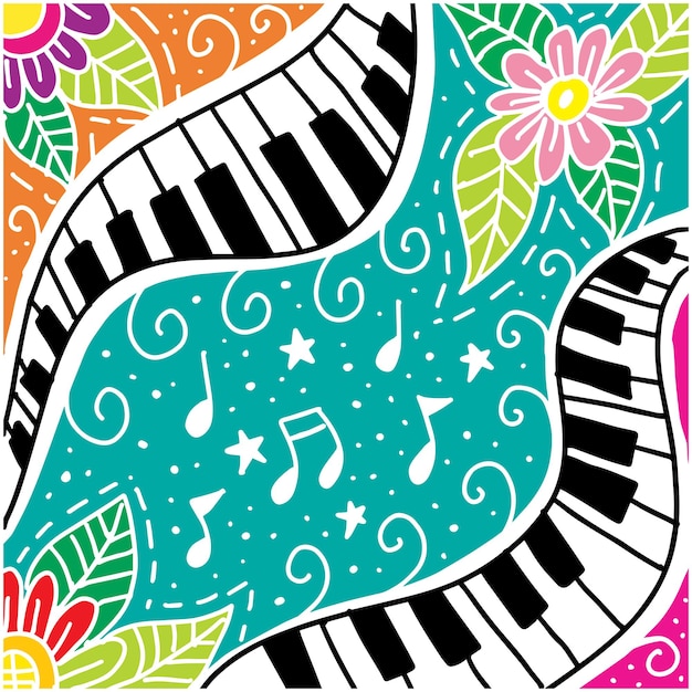 Doodle musica di sottofondo con decorazione floreale ed elemento musicale