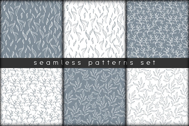 Doodle naadloze patronen van natuurlijke eco handgetekende lineart minimalistische elementen zwart-wit ontwerp voor het verpakken van papier inwikkeling stof textiel