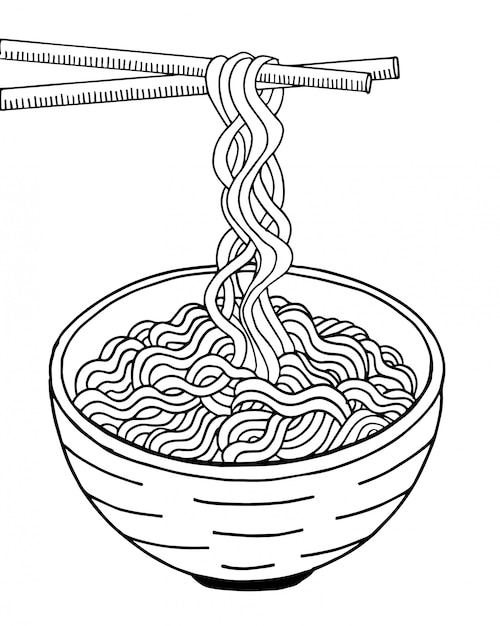 ベクトル ボウルとスティックの落書き麺