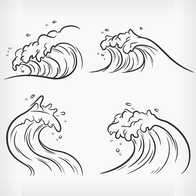 Premium Vector | Doodle ocean wave handdrawn outline sketch