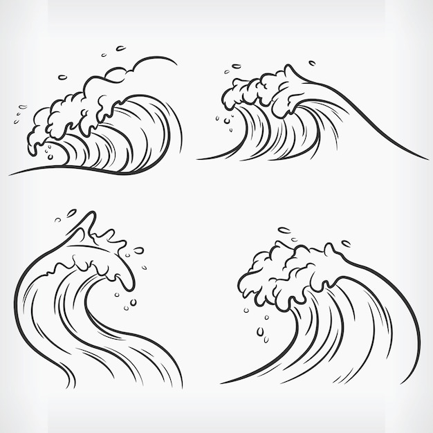 Doodle Ocean Wave Handdrawn Outline Sketch