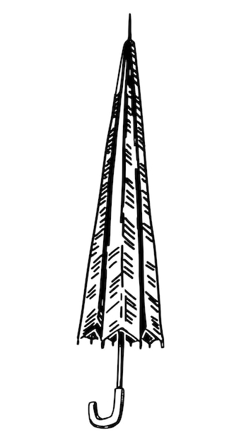 Каракули сложенного зонтика контурный рисунок аксессуара для дождливой погоды ручная рисованная векторная иллюстрация одиночный клипарт на белом фоне