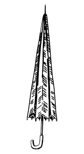 접힌 우산의 낙서 비오는 날씨 액세서리의 개요 그리기 손으로 그린 벡터 일러스트 레이 션 흰색 배경에 고립 된 단일 클립 아트