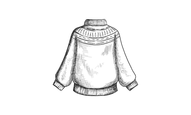니트 카디건의 낙서 추운 계절 옷의 윤곽선 그리기 손으로 그린 벡터 일러스트 흰색 배경에 고립 된 단일 클립 아트