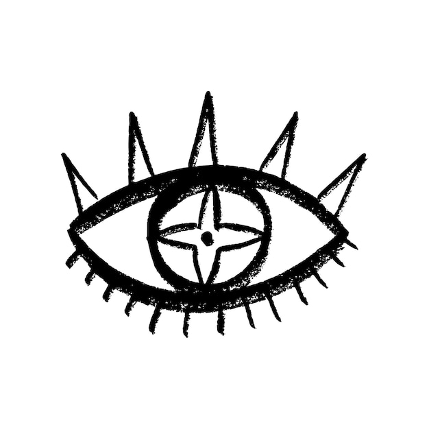 Doodle ogen hand getekende set. Mystieke symbolen Boho-collectie. Boze oog, wassende maan en kristallen kunst. vector illustratie