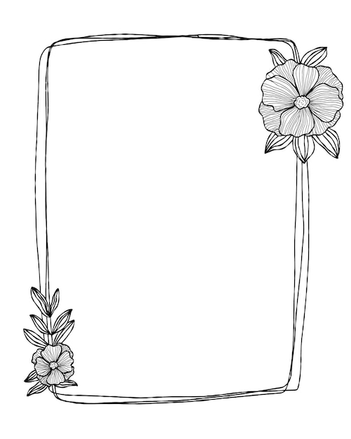Doodle one frame hand drawn Square doodle line with flowers for wedding happy birthday isolated