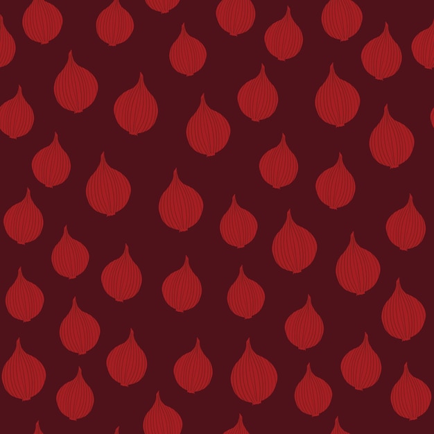 Doodle onion seamless pattern on red background Organic texture