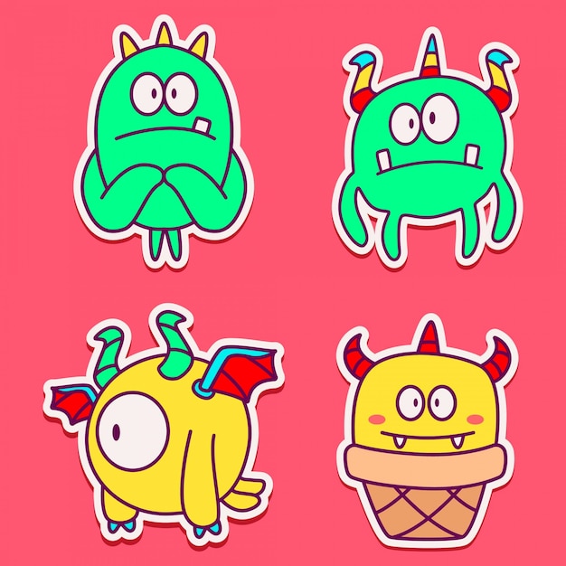 Doodle ontwerp cartoon monsters stickers sjabloon