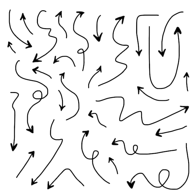 Doodle ontwerpelementen met de hand getekende pijlen geïsoleerd op een witte achtergrond Vectorillustratie