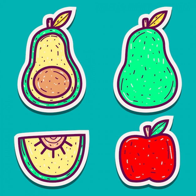 Vector doodle ontwerpen van verschillende fruitstickers