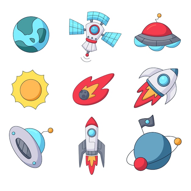 Doodle outer space elements set