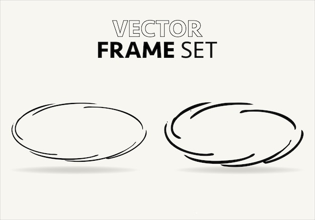 Doodle ovaal handgetekende ellips ronde grunge frame en omcirkelde doodle geïsoleerde pictogram ingesteld op wit