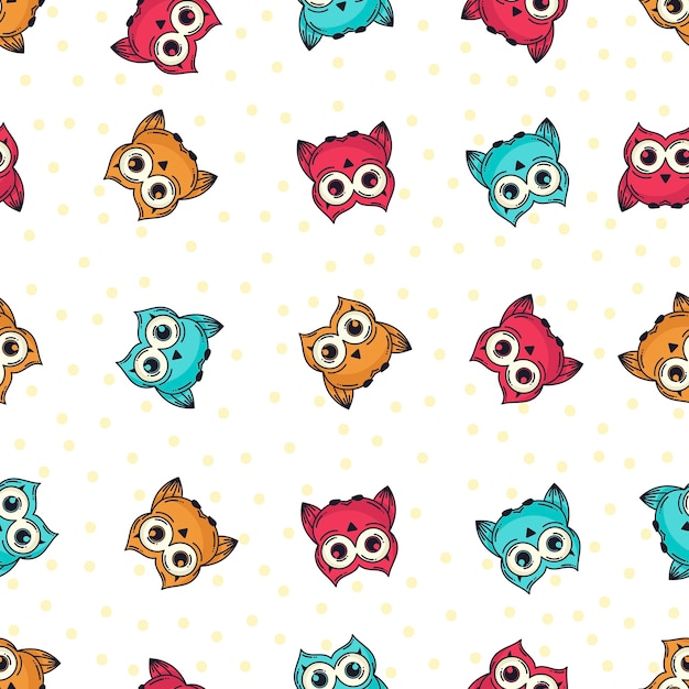 Vettore doodle seamless pattern di gufo