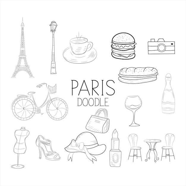 doodle paris vector pack paris clipart paris hand drawing illustration