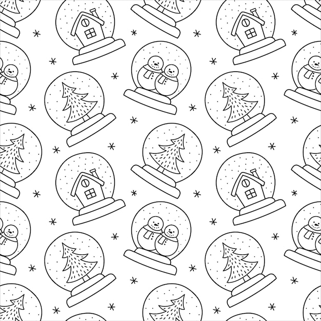 Vector doodle pattern of glass snow globe christmas decorative design