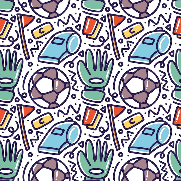 doodle pattern of soccer hand drawing with icons and design elements