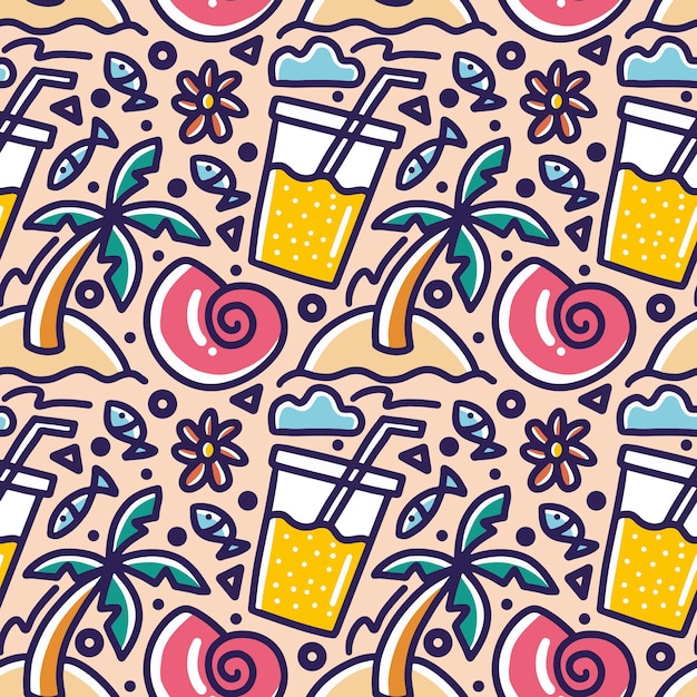 Doodle pattern of  summer holiday on the beach hand drawing with icons and design elements