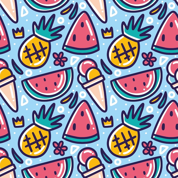 doodle pattern of summer holiday hand drawing with icons and design elements