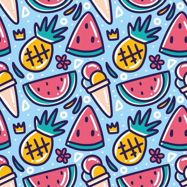 Doodle pattern of summer holiday hand drawing with icons and design elements