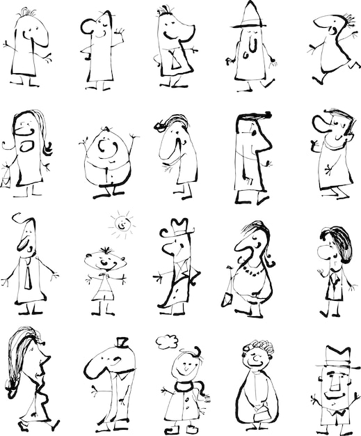 Vector doodle people set