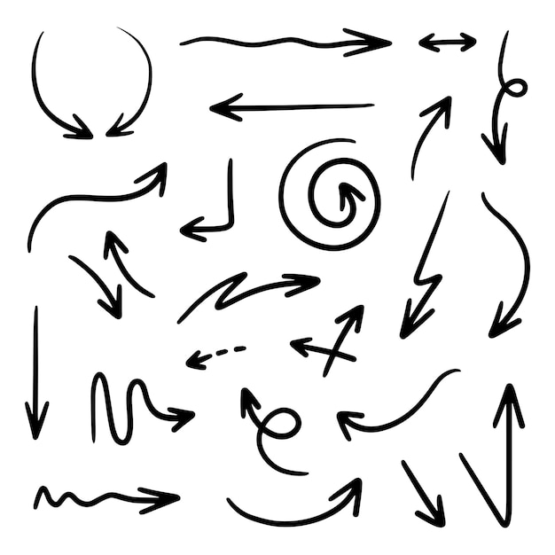 Doodle-pijlen zijn met de hand getekend met veel verzamelobjecten erin