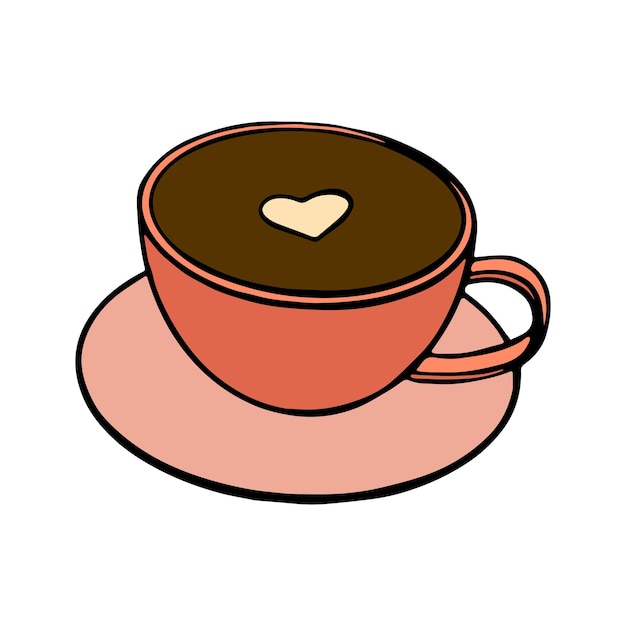 Vector doodle pink coffee cup with a heart