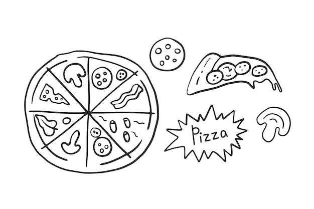 Insieme di elementi di base della pizza di doodle