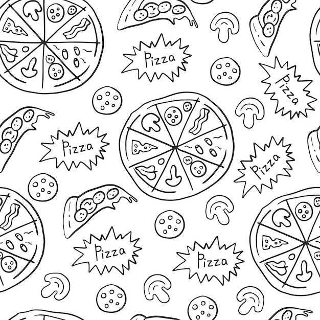 Vector doodle pizza seamless pattern