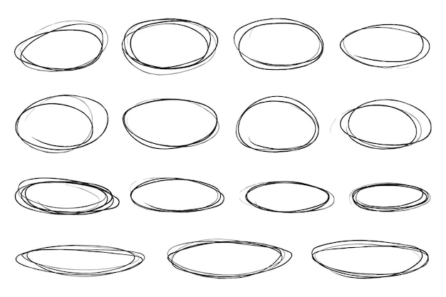 Doodle potlood getekende ovale cirkels Grunge ovalen en cirkels voor het benadrukken