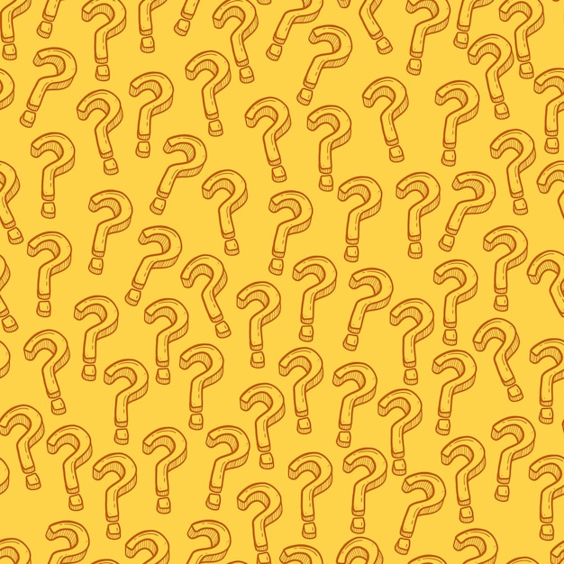 Doodle question mark seamless pattern background yellow