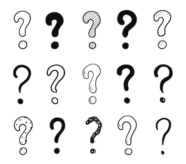 Doodle question sign mark set Hand drawn sketch style ask sign question mark Isolated