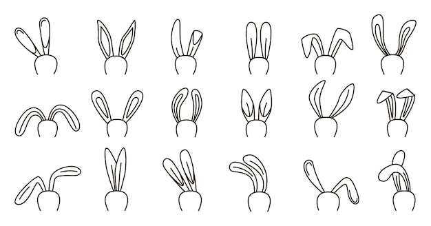 Vector doodle rabbit ears tiny sketch bunny various ear black easter decorations abstract fun decorative elements isolated play neoteric vector set