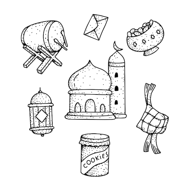 Doodle ramadan kareem line art element clipart