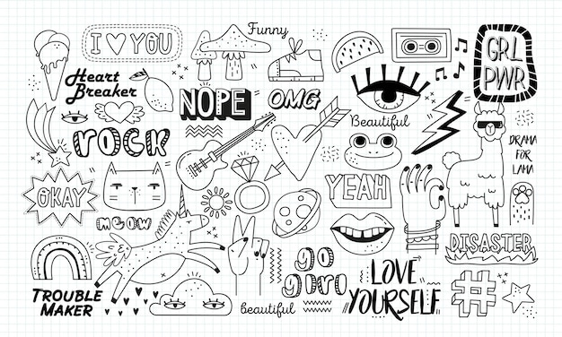 Vector doodle retro stickers set