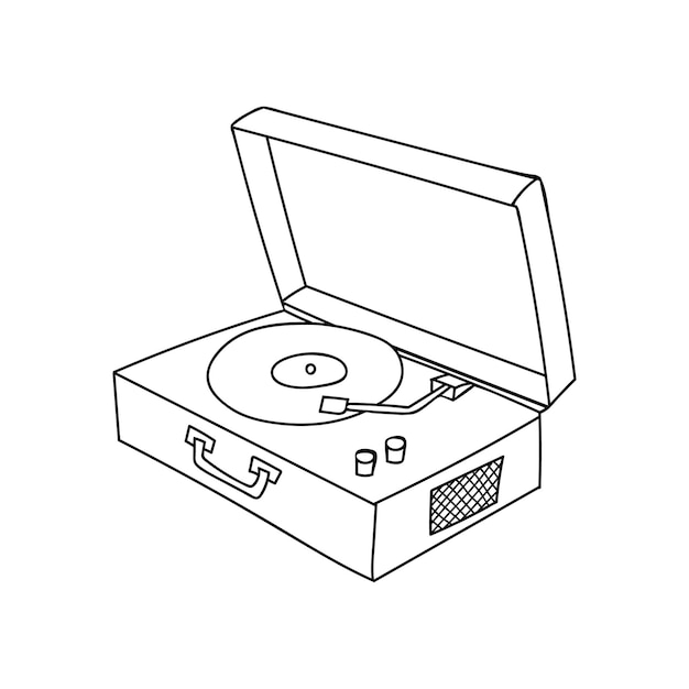 Doodle retro turntable illustration. hand drawn retro portable turntable icon.