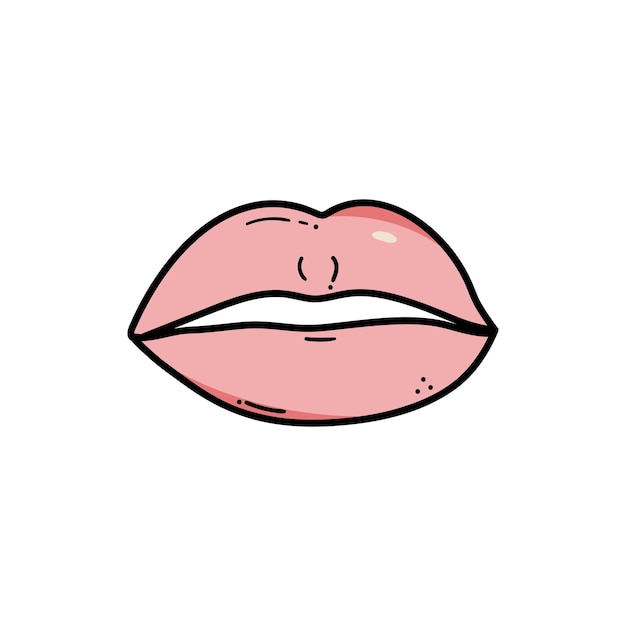 Doodle rose lips icon Hand drawn pink mouth