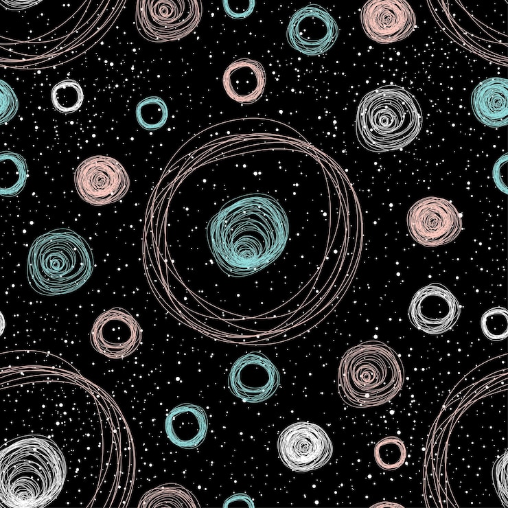 Vector doodle rounds seamless background. white, pink and blue rounds. abstract circles pattern for card, wallpaper, album, scrapbook, holiday wrapping paper, textile fabric, garment, t-shirt design etc